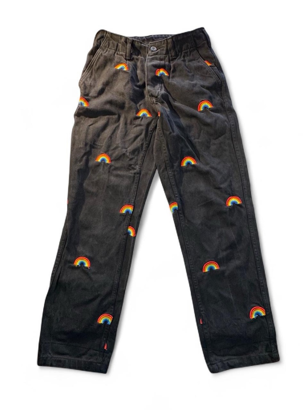 Ingrid "IGGY" Berg Embroidered Rainbow Pride Black Jeans Size 28 Mid Rise